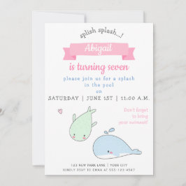 Niedliche Wale - Kindergeburtstag Pool Party Einladung