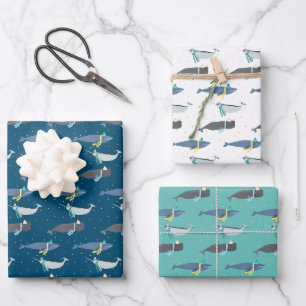 Niedliche Wale Scarves Winter Geburtstagskinder Geschenkpapier Set