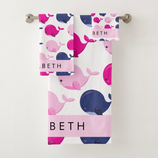 Niedliche Wale, Walmuster, Ihr Name Badhandtuch Set (Insitu)