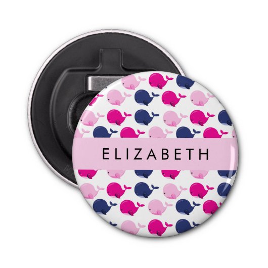 Niedliche Wale, Walmuster, Ihr Name Flaschenöffner (Vorderseite)