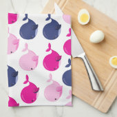 Niedliche Wale, Walmuster, Ihr Name Geschirrtuch (Viertel Falte)