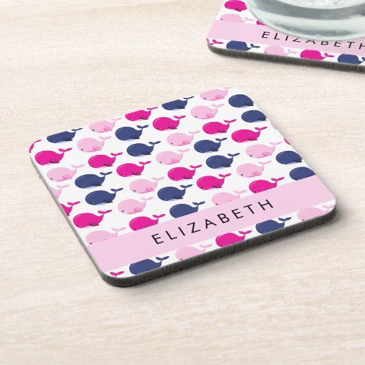 Niedliche Wale, Walmuster, Ihr Name Getränkeuntersetzer (Linke Seite)