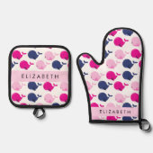 Niedliche Wale, Walmuster, Ihr Name Ofenhandschuh & Topflappen-Set (Vorderseite)