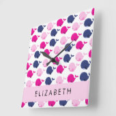 Niedliche Wale, Walmuster, Ihr Name Quadratische Wanduhr (Winkel)