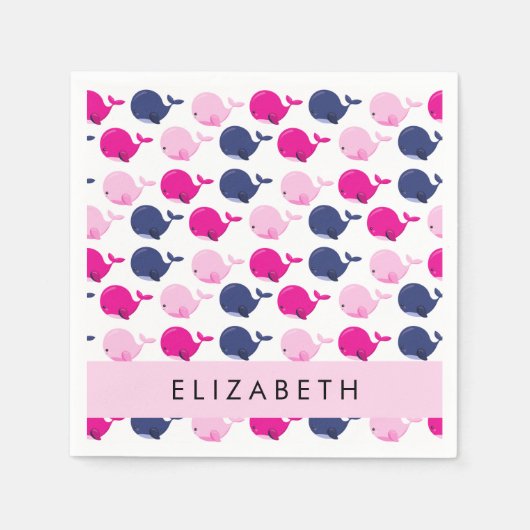 Niedliche Wale, Walmuster, Ihr Name Serviette (Vorderseite)