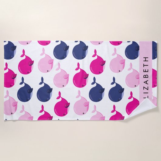 Niedliche Wale, Walmuster, Ihr Name Strandtuch (Vorderseite)