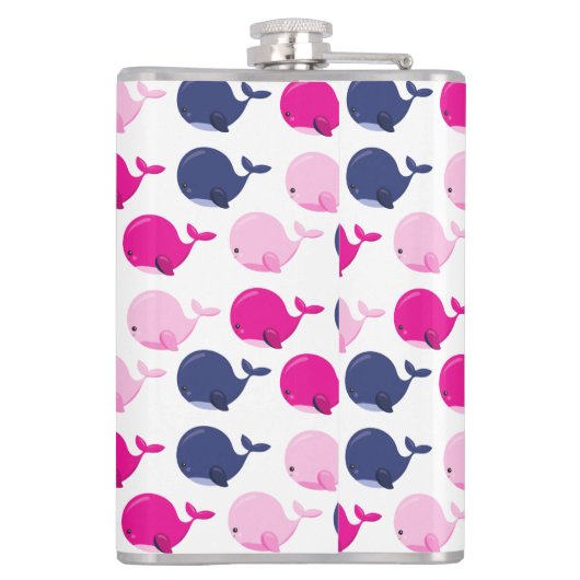 Niedliche Wale, Walmuster, Meerestiere Flachmann (Rückseite)