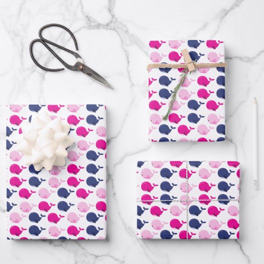 Niedliche Wale, Walmuster, Meerestiere Geschenkpapier Set (Vorderseite)