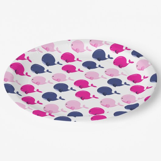 Niedliche Wale, Walmuster, Meerestiere Pappteller (Schrägansicht)