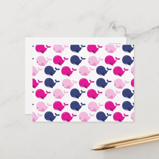 Niedliche Wale, Walmuster, Meerestiere Postkarte (Vorderseite/Rückseite Beispiel)