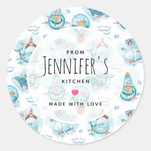 Niedliche Wale Wasserfarben Küche Runder Aufkleber (Vorderseite)
