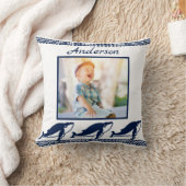 Niedliche Wale Wellen Blaues Foto Kissen (Decke)