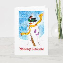 Niedliche walisische Weihnachtskarte, Snowman und  Feiertagskarte