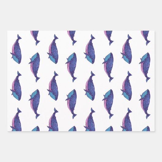 Niedliche Walkunst Zeichne im Ozean Blau und Weiß Geschenkpapier Set (Vorderseite 2)