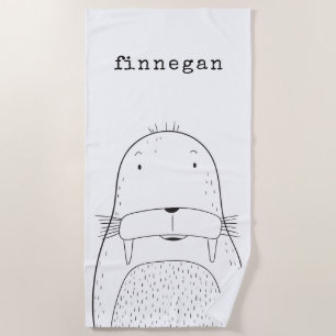 Niedliche Walrus Line Art Zeichnend Personalisiert Strandtuch