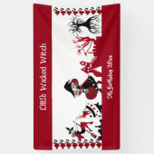 Niedliche Wanderhexe Halloween Weißes Rotes Banner (Vertikal)