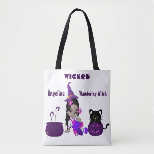 Niedliche Wanderhexe Personalisiertes Halloween Tasche (Vorderseite)