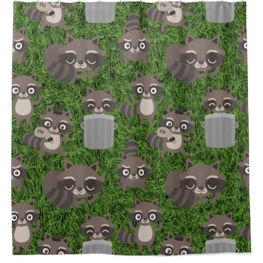 niedliche Waschbären Mülleimer Duschvorhang (Vorderseite)