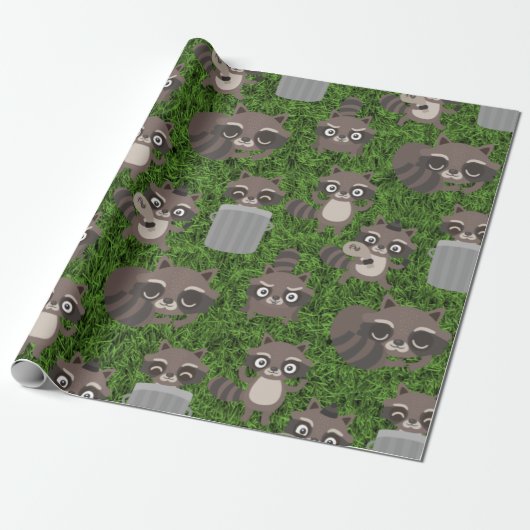 niedliche Waschbären Mülleimer Geschenkpapier (Ungerollt)