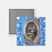Niedliche Waschbären, Schnee, Weihnachtswinternatu Magnet (Vorderseite/Rückseite)