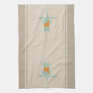 Niedliche Wäsche Aussehen Minze Mit Monogramm Katz Geschirrtuch
