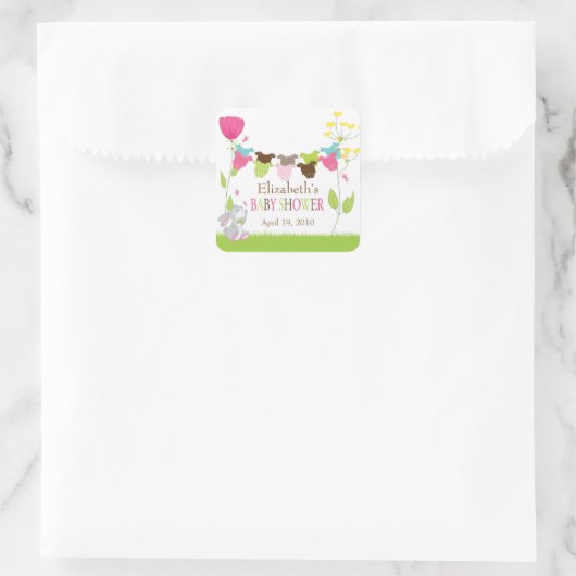 Niedliche Wäscheleine Babyduschenaufkleber Quadratischer Aufkleber (Tasche)