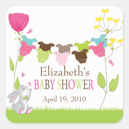 Niedliche Wäscheleine Babyduschenaufkleber Quadratischer Aufkleber (Vorderseite)