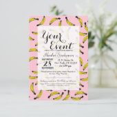 Niedliche Wasserfarbbananen und rosa Einladung (Stehend Vorderseite)