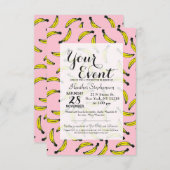 Niedliche Wasserfarbbananen und rosa Einladung (Vorne/Hinten)