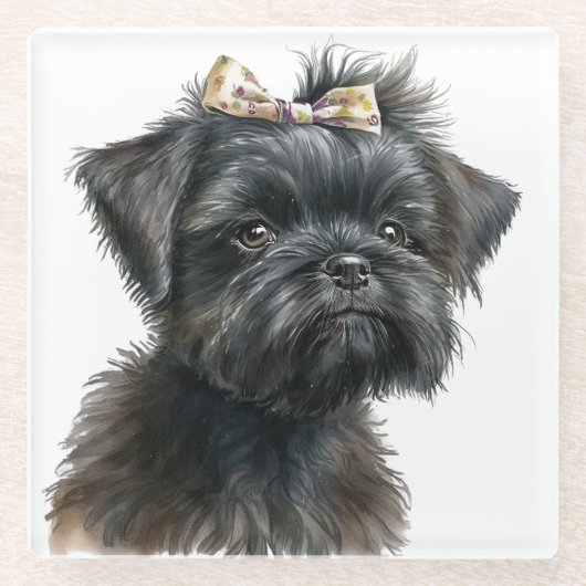NIEDLICHE WASSERFARBE AFFENPINSCHER PUPPIERHUNDE GLASUNTERSETZER (Vorderseite)