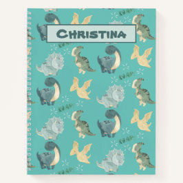 Niedliche Wasserfarbe auf Aquamarinem Dinosaurier- Notizblock