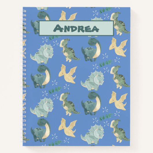 Niedliche Wasserfarbe auf hellblauer Dinosaurier-M Notizblock (Vorderseite)