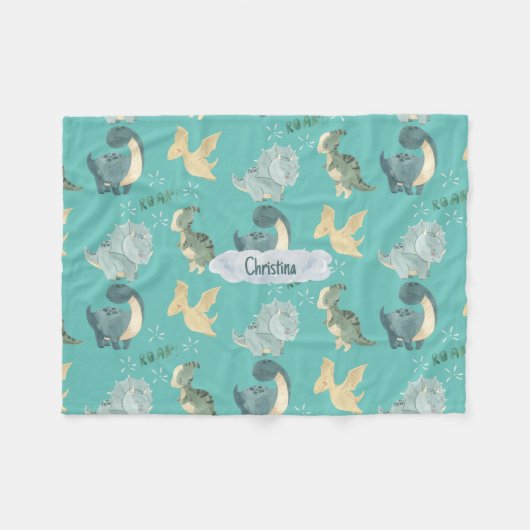 Niedliche Wasserfarbe auf leicht Aquamariner Dinos Fleecedecke (Vorderseite (Horizontal))