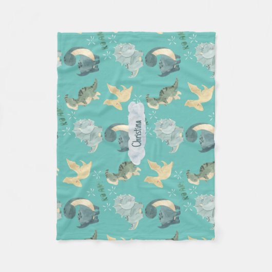 Niedliche Wasserfarbe auf leicht Aquamariner Dinos Fleecedecke (Vorderseite)