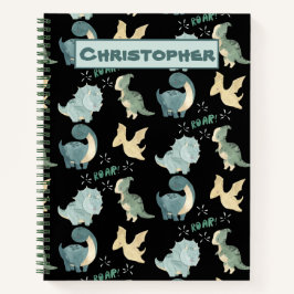 Niedliche Wasserfarbe auf schwarzem Dinosauriermus Notizblock