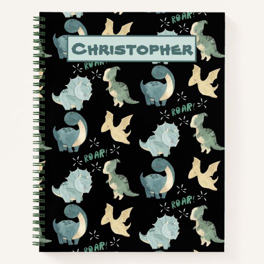 Niedliche Wasserfarbe auf schwarzem Dinosauriermus Notizblock (Vorderseite)