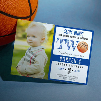 Niedliche Wasserfarbe Basketball Foto Junge 2. Geb Einladung