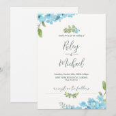 Niedliche Wasserfarbe Blaue Blume & botanische Einladung (Vorne/Hinten)