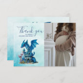 Niedliche Wasserfarbe Blue Dragon Baby Dusche Dankeskarte (Vorne/Hinten)