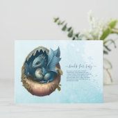 Niedliche Wasserfarbe Blue Dragon Baby Dusche Einladung (Stehend Vorderseite)