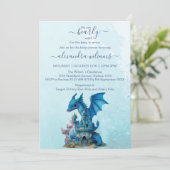 Niedliche Wasserfarbe Blue Dragon Baby Dusche Einladung (Stehend Vorderseite)