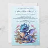 Niedliche Wasserfarbe Blue Dragon Baby Dusche Einladung (Vorderseite)