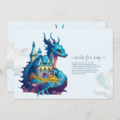 Niedliche Wasserfarbe Blue Dragon Baby Dusche Einladung (Vorne/Hinten)