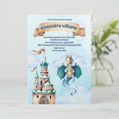 Niedliche Wasserfarbe Blue Dragon Baby Dusche Einladung (Stehend Vorderseite)