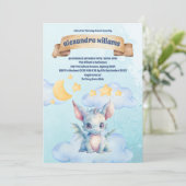 Niedliche Wasserfarbe Blue Dragon Baby Dusche Einladung (Stehend Vorderseite)
