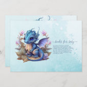 Niedliche Wasserfarbe Blue Dragon Baby Dusche Einladung (Vorne/Hinten)