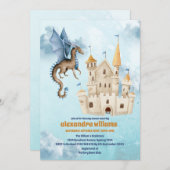 Niedliche Wasserfarbe Blue Dragon Baby Dusche Einladung (Vorne/Hinten)