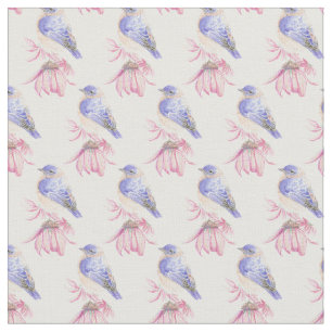 Niedliche Wasserfarbe Bluebird Blume Vogelwelt Stoff