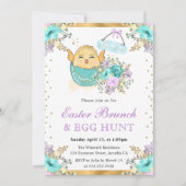 Niedliche Wasserfarbe Blumenkick in Ei Ostern Brun Einladung (Vorderseite)
