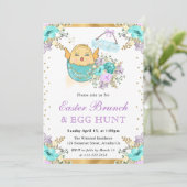 Niedliche Wasserfarbe Blumenkick in Ei Ostern Brun Einladung (Stehend Vorderseite)